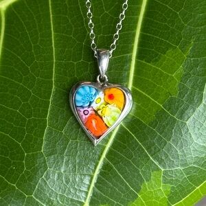 Sterling Silver Murano Glass Heart Pendant